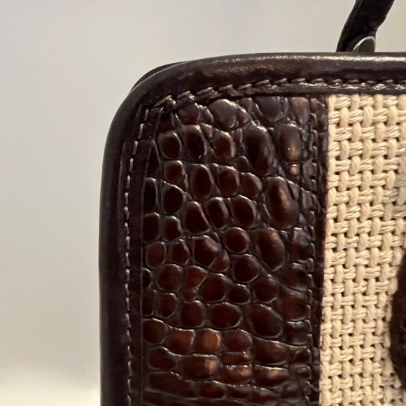 BRAHMIN Harbour Collection Doctor Bag Satchel Brown Burlap/Woven Leather - Picture 9 of 16